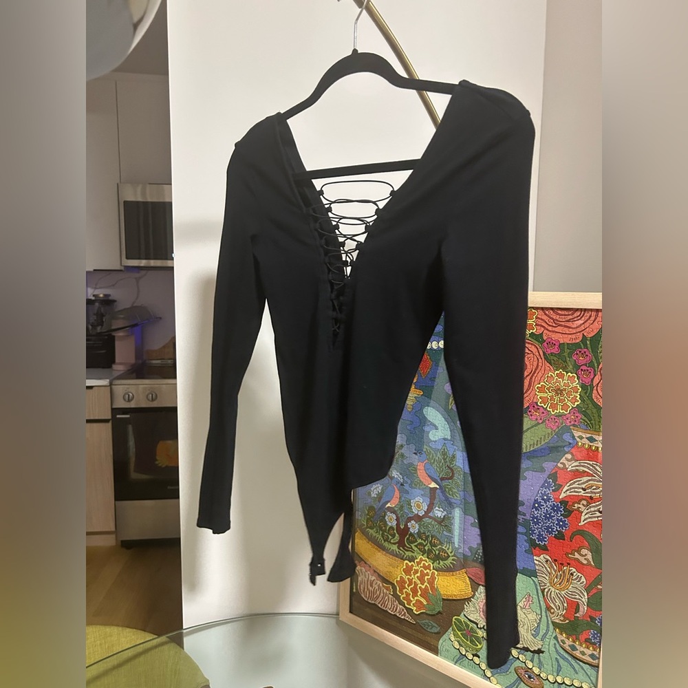 Express Black Lace-Up Blouse